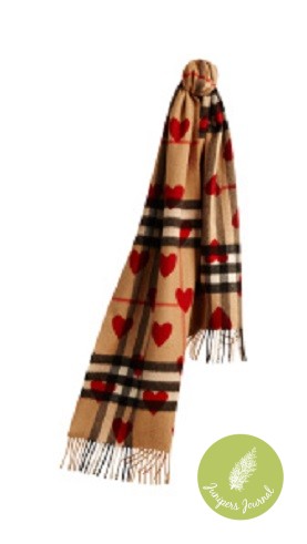 The Classic Cashmere Scarf in Check and Hearts - Parade Red