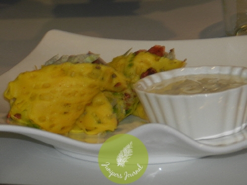 Roti Jala with NZ Lamb Tandoori and lettuce filling