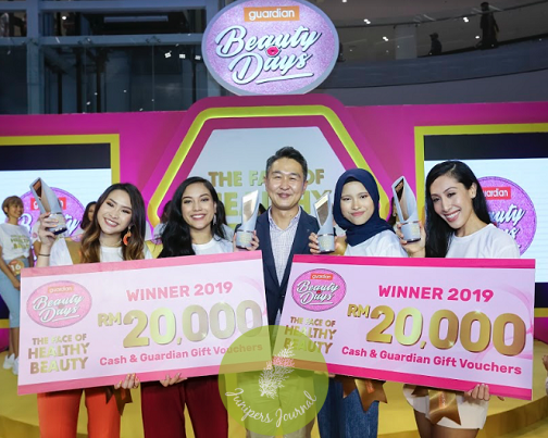 (From left) Karyl Chee, Yasmin Khalid, DY Cho, Nurul Ezzaty Hasbullah and Nur Aimi Abdul Ghani posing for the media at the Grand Finale of The Face of Healthy Beauty