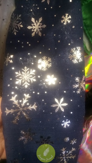 Dark blue with silver snowflakes