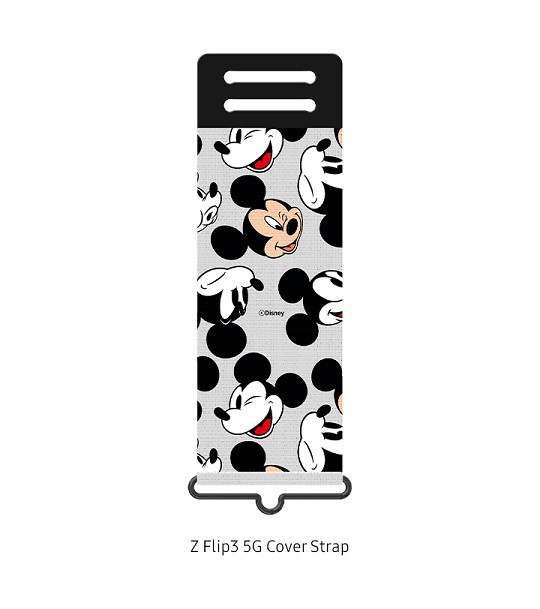 Silicone cover strap that can be attached to a Galaxy Z Flip3 5G phone case for additional hand grip on the device. Available in the following variations: •Galaxy Z Flip3 5G Disney Fashion Strap • Galaxy Z Flip3 Marvel Fashion Strap • Galaxy Z Flip3 National Geographic Fashion Strap 