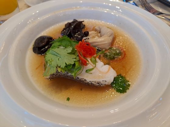 Steamed Atlantic Cod Fillet, Cloud Ear Fungus, Chinese Coriander, Superior Soya Sauce